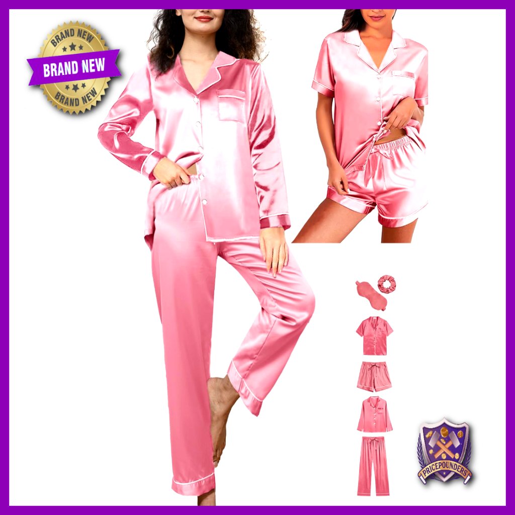 Silk Satin Pajama Set 6-Piece Relaxed Fit Sleepwear Loungewear